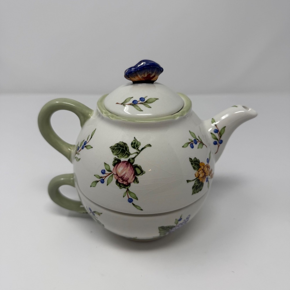 Princess House Vintage Garden Tea for One Stacking Teapot and Cup Set Floral